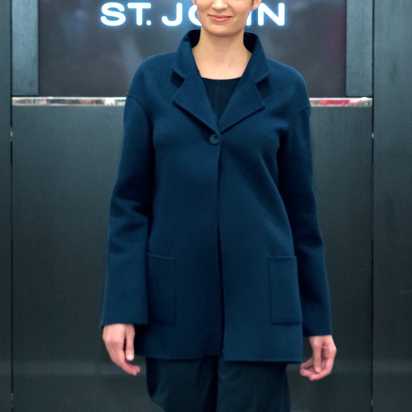 ST. JOHN Double Face Wool Topper Jacket Blue 8